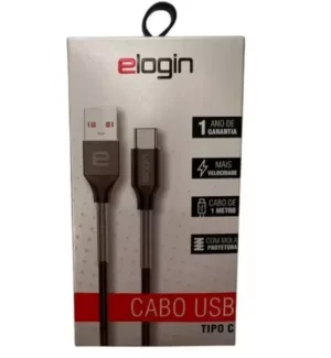 Cabo USB C com mola protetora 12w 2A 1m cinza e branco - Elogin