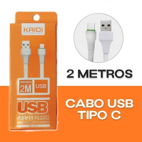 Cabo USB Kaidi tipo C KD-331C Branco 2m