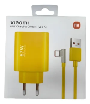Carregador Turbo Amarelo Xiaomi Original Turbo 67w Tipo C - 90°