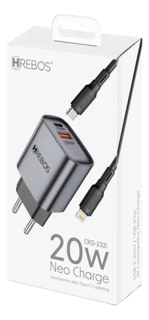 Carregador HREBOS CRG-232i 20w Neo Charge | Lighting/IOS